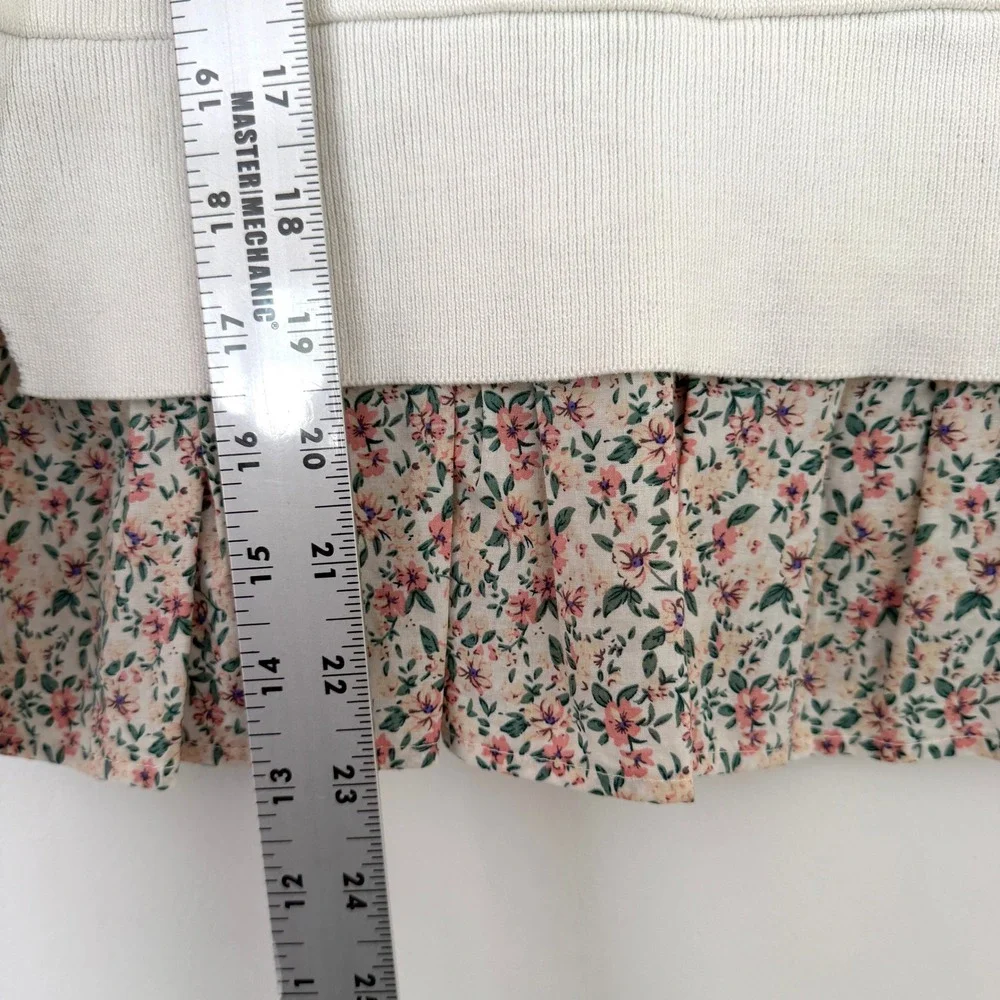 Anthropologie Puff Sleeve Floral Peplum Sweater Top Ivory Women's Size XS